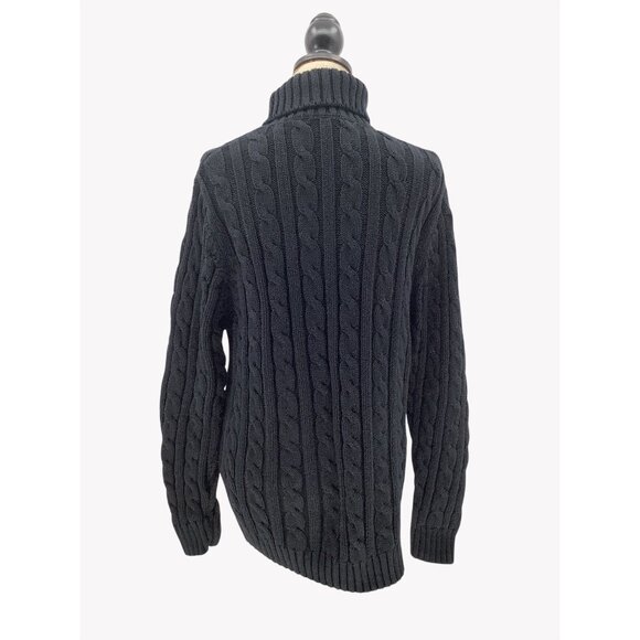 Lands End Navy Mens Cable Knit Turtleneck Sweater L 42-44 - Picture 4 of 5
